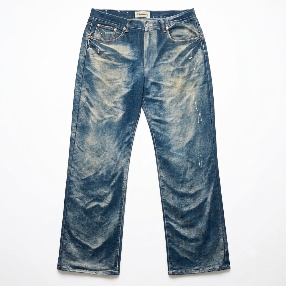 Brooklyn Xpress Mens Distressed Wide Leg Jeans Blue Sandblasted 42x34 Streetwear